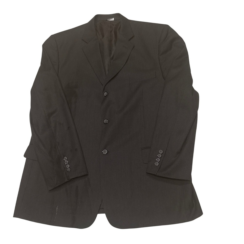 Vtg Retro Mens 42R Black Pinstripe 3 Button Goth Blazer Jacket XL Dark Academia